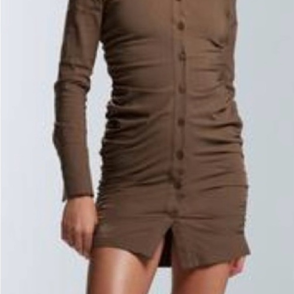 Zara Brown Buttoned Long Sleeve Dress - Picture 2 of 12